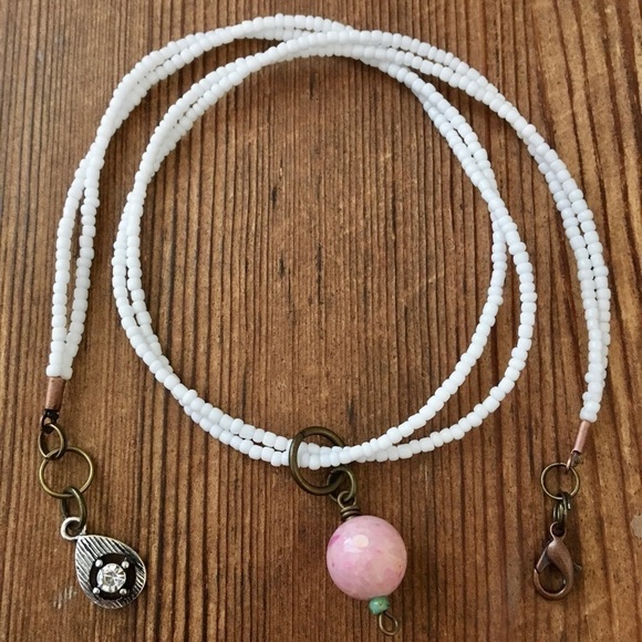 Pink and White Beaded Ladies Necklace, Handmade Ladies Necklace - Picture 1 of 8